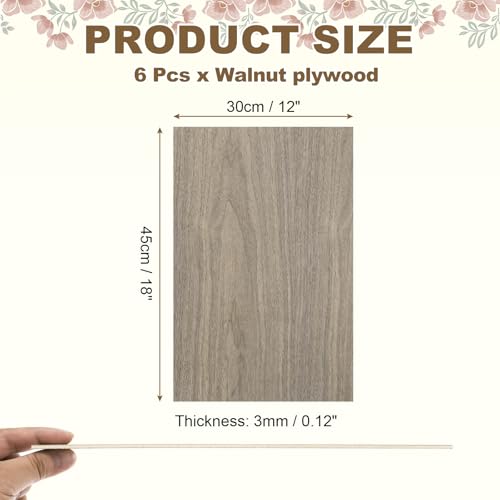 MECCANIXITY 6PCS Walnut Plywood Sheets,12 x 18 x 1/8 Inch Unfinished Wood Board Lightweight/Durable Wood Panels for Laser Cutting & Engraving,Crafts,Painting, Aircraft Model - size: 12 x 18 x 1/8 Inch