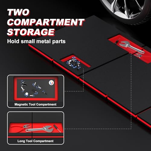 Thick Mechanic Mat Foldable EVA Kneeling Pad with Magnetic Tool Slot - color: Black & Red, size: 15.8"W