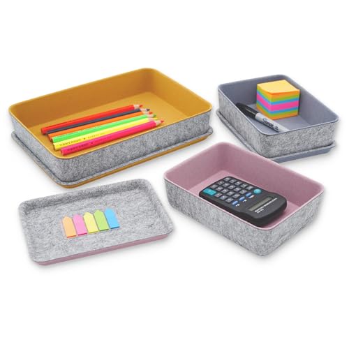 Welaxy 3pc Stackable Lidded Felt Desk Drawer Organizer Multi-Color Bins - color: Curry+Dusty rose +Glacier gray