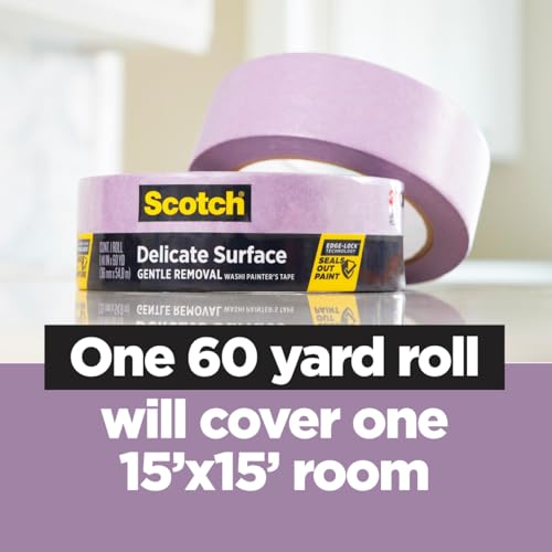 3M Scotch-Blue 2080 Safe-Release Delicate Surfaces Painters Masking Tape , 19 lbs/in Tensile Strength, 60 yds Length x 1" Width, (Pack of 4)