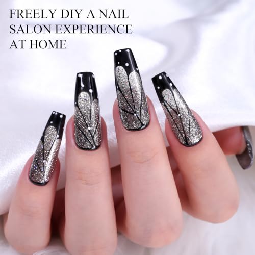 Black Gel Polish Glitter Hema Free 0.34 OZ Same Color Same Top Cover Black Reflective Sparkle UV Polish Christmas Manicure Art DIY - color: G-Black Glitter