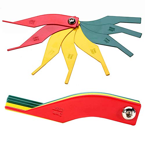 Brake Lining Thickness Gauge, Car Automotive Brake Pad Measuring Ruler Tool, Measure Disc and Drum Brake Pads Feeler Gauge, Color-Coded，SAE & Metric，Durable Steel Brake Rotor Gauge Father'Day Gift
