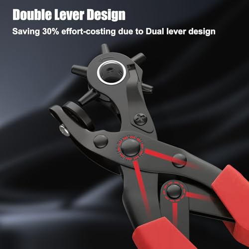 Diyife Leather Hole Puncher, Full Set Punch Tool Kits for Belts, Leather - color: Red