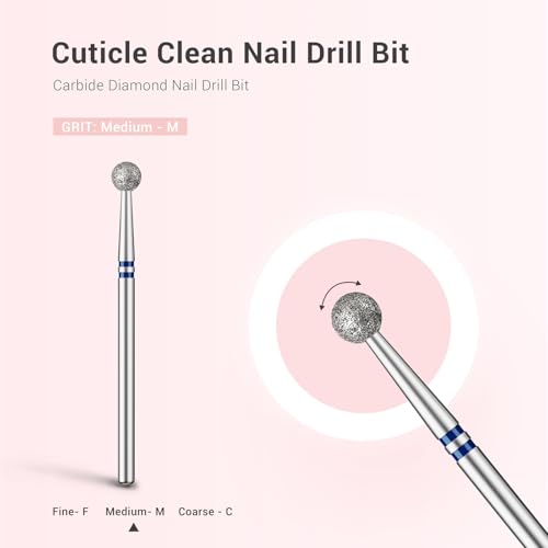 MelodySusie 4mm Ball Shape Cuticle Clean Nail Drill Bit 3/32'', Professional Safety Carbide Diamond Under Nail Cleaner for Cuticle Dead Skin Nail Prepare, Beginners Bits, Series Bit-S, Medium - color: 4mm Ball Cuticle Bit, size: Medium - M