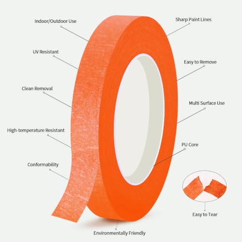 6 Rolls Pinstripe Masking Tape 1/16", 1/8", 1/4", 3/8",1/2", 3/4" - color: Orange