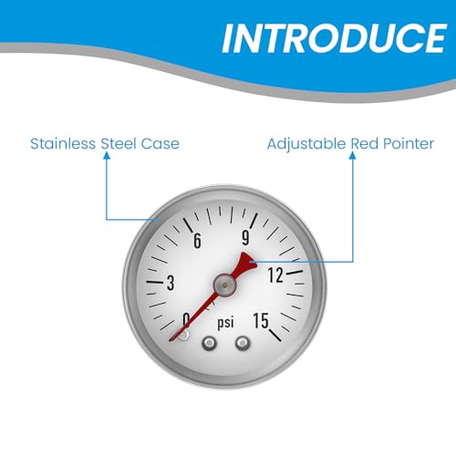 0-15 Psi Low Pessure Gauge 1.5" Dial Size, 1/8" NPT Thread, Stainless Steel Case & Copper Internals - for ATV Tires, Steam Boilers, Air Compressors, HVAC Systems, 2-Pack - size: 1-1/2" SS 1/8" NPT 0-15psi