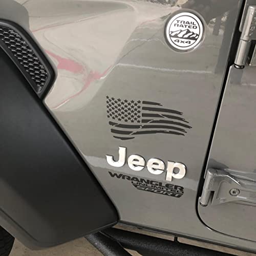Pair Distressed USA American Flag Decal Die-Cut Grunge Subdued Tattered Military (Matte Black) - color: Matte Black