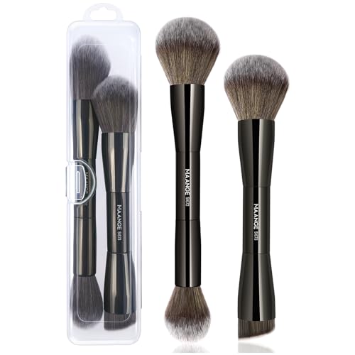 MAANGE Foundation Makeup Brushes, 2Pcs Double Ended Makeup Brush for Blending Liquid Powder Concealer Cream Blush Buffe (Brown) - color: Brown-2pcs