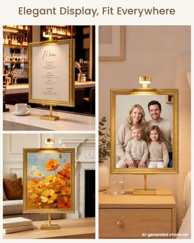 Adjustable Tabletop Easel Stand with Picture Frame Light, Gold - color: Light Gold