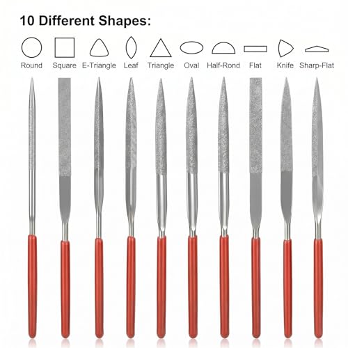 11 Pcs Mini Diamond Needle File Set Small Metal Riffler Files Jewelers File Precision Hand Tools with Leather Case for Glass Wood Stone Jewelry Plastic Carving Round Triangular Square Flat Shape