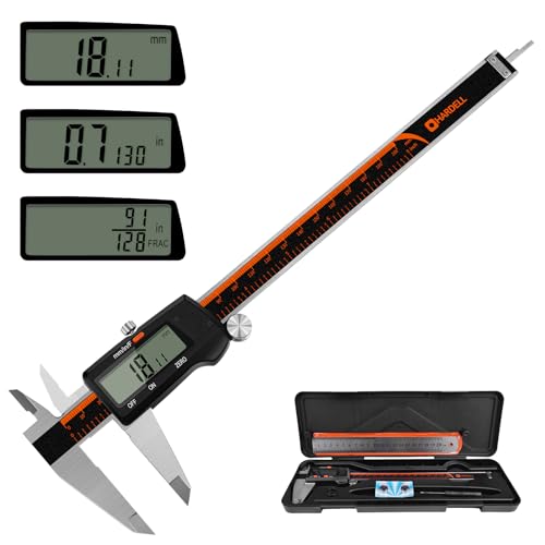 HARDELL Digital Caliper 0-8" Stainless Steel, Inch/Fractions/mm - size: 8 Inch