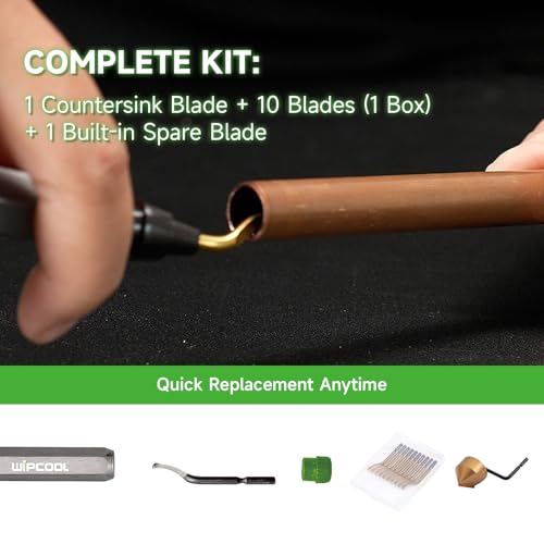 WIPCOOL Deburring Tool and Countersink Reamer, 25mm Titanium-Coated Countersink Blade with 10 Spare Blades, Pipe Burr Removal Tool for Copper, PVC and Plastic Tubing, HVAC and Plumbing - size: Deburring Tool with Countersink Blade
