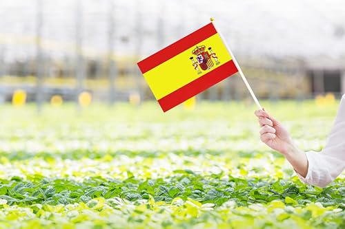 50 Pack Spain Spanish on Stick Flags,Small Mini Hand Held Spain Spanish Flags 5.5x8.3 Inch, Grand Opening, Carnival,Party Events Celebration - color: Spain