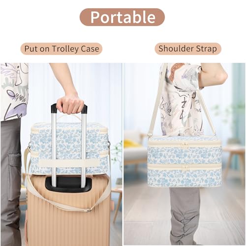 Nail Polish Organizer Bag Holds 50+ Bottles (15ml/0.5 fl.oz) &UV Nail Lamp - color: 01-Blue Flower, size: 50 Bottles