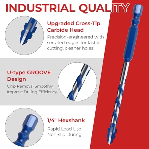 10Pc Cross-Tip Carbide Masonry Drill Bit Set 5/32"-1/2" with Case - size: 5/32"-1/2" Set (Cross)