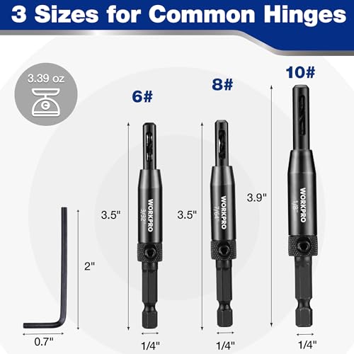 WORKPRO Self Centering Drill Bit Set, 3-Piece VIX Bit with Hex Key