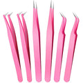 Mudder 6 Pack Lash Tweezers Set for Eyelash Extension, Pink - color: Pink