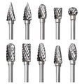 Tungsten Carbide Rotary Burr Set for Dremel, 10PCS Carbide Double Cut Carving Burr Bits with 1/8” Shank Rotary Tool Accessories for Woodworking, Engraving, Drilling, Steel Metal Working
