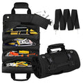 Roll Up Tool Bag, Portable Folding Tool Roll with Detachable Pouch - color: Black