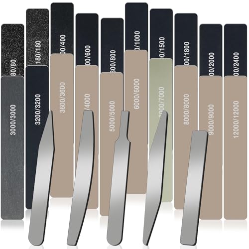 Honoson 25 Pack Hobby Model Polishing Hand Files Tool Set 5 Pcs #10000 Grit Glass Polishing Files and 20 Pcs Sanding Sticks Tool for Metal Wood Model Craft(Low Grits and High Grits,Classic Style) - style: Classic Style