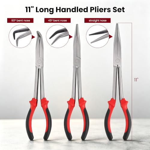 Lichamp 3-Piece 11 Inch Long Needle Nose Pliers Set, Extra Long Reach Plier