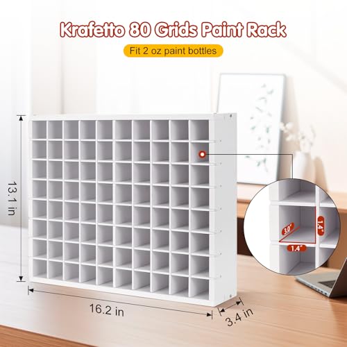 Krafetto 80-Grid Paint Organizer for 2 Oz Bottles, Wall Mount - color: 1pc white paint rack