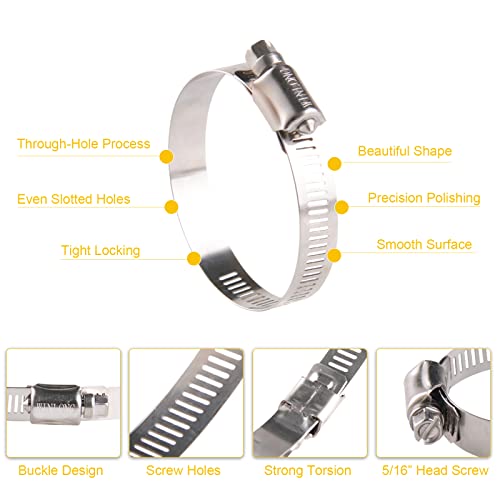 Winlong Stainless Steel 2'' Hose Clamps, 1-3/4"- 2-3/4" (45-70mm), 10PK - size: SAE#36 (1-3/4" ~ 2-3/4") 10PK
