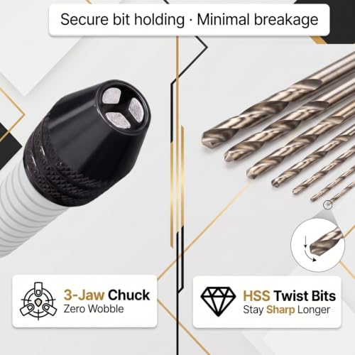 Pin Vise Hand Drill Manual, 22pc Micro Drill Bits 0.6-2.5mm Jewelry Resin