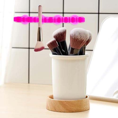 Beavorty Makeup Brush Holder Cosmetic Brush Storage Rack with Suction Cup Multi-Slot Makeup Drying Rack for Window or Wall Compact Organizer for Home Vanity