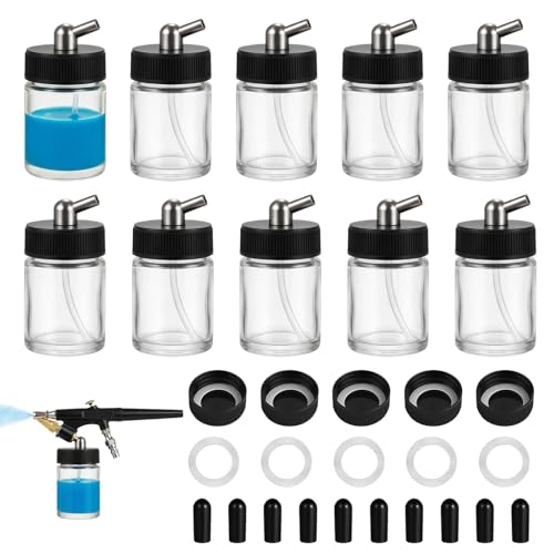 10pk 0.75oz Glass Airbrush Bottles,60°Siphon with Storage Lids & Cap - size: G3PG