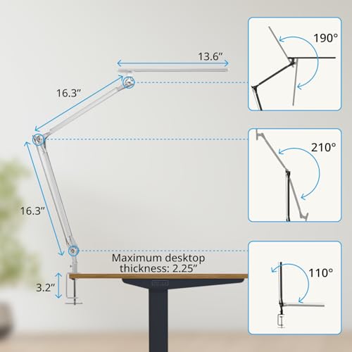 UPLIFTDESK E7 LED Desk Lamp with Clamp - 3 Color Mode Architect Desk Lamp - color: Silver Clamp Only
