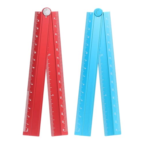 HARFINGTON 2pcs Folding Straight Ruler 30cm Metric Aluminum Alloy Protractor Foldable Angle Ruler Geometric Measuring Tool with Angle Line for Architects Artists Office, 2 Colors - color: Red + Peacock Blue
