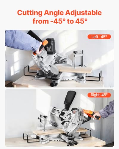 VEVOR 10" Double Bevel Sliding Compound Miter Saw, 15 Amp, 60-Tooth Blade, LED Precision Laser Alignment, Adjustable Angles, Ideal for Wood, Composite Decking & Laminate Materials - size: 10 in