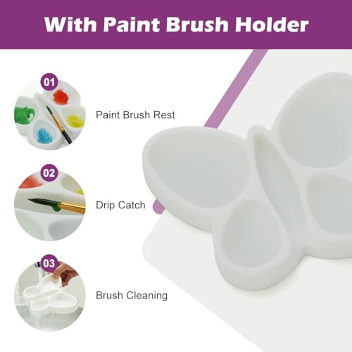 Silicone Paint Palette, 4 Well Watercolor Mixing Tray with Paint Brush Rest
