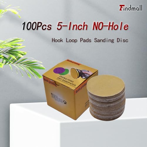 findmall 5-Inch NO-Hole 100Pcs Hook Loop Pads Sanding Disc 180 Grit - size: 180grit