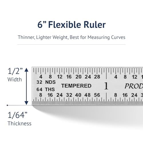 PEC Tools 6" Metal Ruler, Flexible, 4R Graduation, High Accuracy - color: Stainless Steel-Flexible, size: 6"