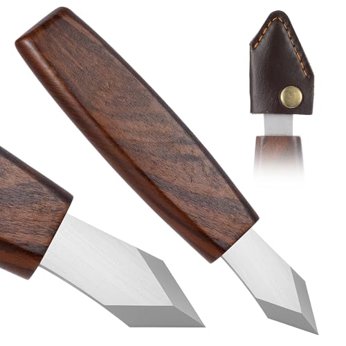 Carving Marking Knife Woodworking Scribing Knife Premium Quality Double Beveled Sharp Blade Professional Wooden Handle Striking Cutter Wood Marking Scribe Gauge Tool with Leather Sheath