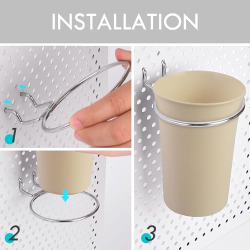 Pegboard Cups With Loops 6 Pack Peg Board Organizer Pencill Holders (Khaki) - color: Khaki