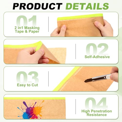 HARFINGTON Pre-Taped Masking Paper 8 in x 49 FT Green - color: Green, size: 8 IN x 49 FT
