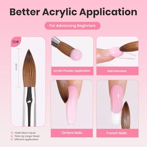 Beetles Acrylic Nail Brush Kolinsky Hair Bristles Round Shaped Metal Handle - color: C-Silver-1