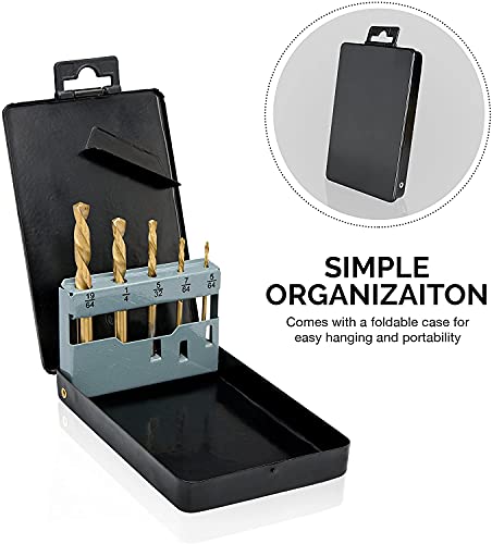 NEIKO 10113A Left-Hand Drill-Bit Set, High-Speed Steel Drills with Titanium Nitride Coating, Reverse-Twist Drill Bits, SAE Sizes, 5-Piece Set - size: 5 Piece, style: Left-Handed Drill Bit