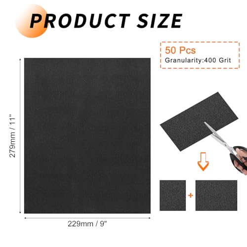 50 Pcs 400 Grit Sandpaper 9 x 11 Inch Sand Paper Silicon Carbide - size: 400 Grit