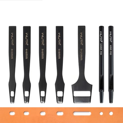WUTA 6 Pcs Leather Belt Hole Puncher Oval Cutter Strap Watch Band Flat Punches Heavy Duty Oblong Tools for Leathercrafting (4 * 5+4 * 6+5 * 8+5 * 25+4mm Round+3.5mm Round) - size: 4*5+4*6+5*8+5*25+4+3.5mm