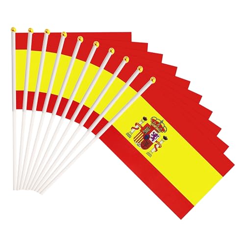 50 Pack Spain Spanish on Stick Flags,Small Mini Hand Held Spain Spanish Flags 5.5x8.3 Inch, Grand Opening, Carnival,Party Events Celebration - color: Spain