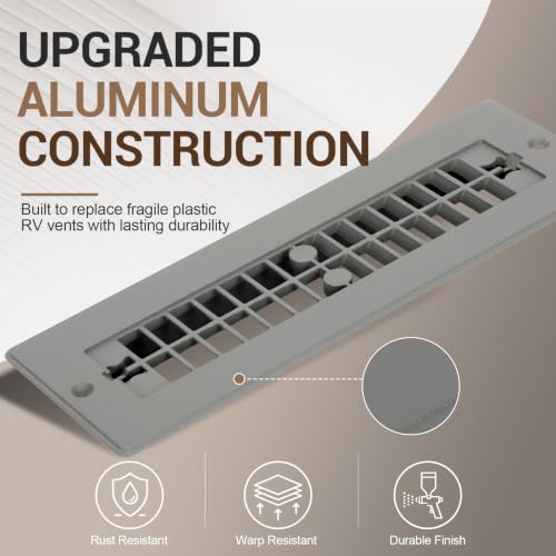 Aluminum RV Floor Vent Cover 2"x10", Magnetic Removable Cover, 1 Pack-Gray - color: Gray-1 Pack