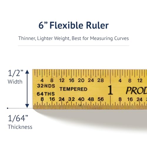 PEC Tools 6" TiN Coated Metal Ruler, Flexible, 4R Graduation, Long-Wearing - color: TiN Coating-Flexible, size: 6"