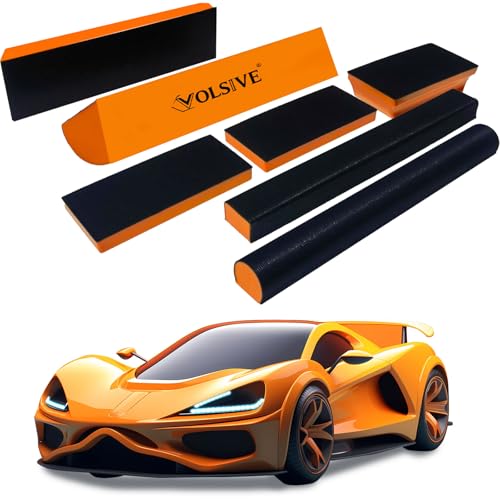 VOLSIVE 7pcs Hand Sanding Block Set, Rectangle Handheld Sanding Pad, Hook and Loop Interchangeable Assorted Shapes, for Sanding or Polishing in Auto Body and Paint Shops - Orange - color: Sanding Block, size: Orange 7pcs Set-Short Hook