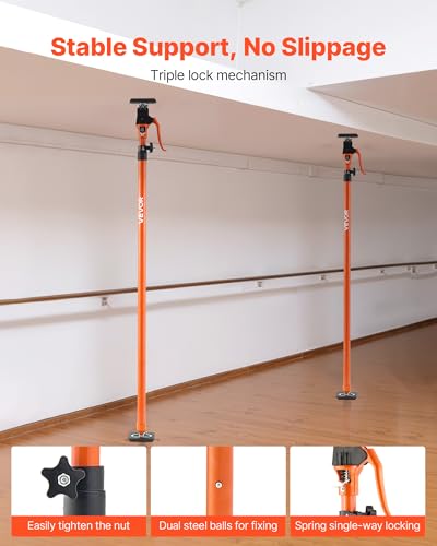 VEVOR Cabinet Jack Support Pole, 2-Pack, 49.2-114.6 Inch Steel Telescopic Quick Support Rod, Adjustable 3rd Hand System up to 198 lbs Capacity for Installing Cabinets, Lifting Drywall, Cargo Bars - style: 49.2"-114.6" 2PC