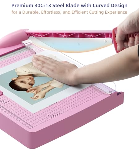 Firbon 12 Inch Guillotine Paper Cutter, Heavy-Duty Paper Trimmers, Pink - color: Pink