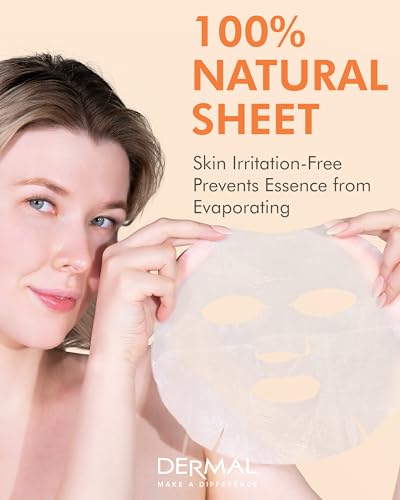 DERMAL Apricot Collagen Korean Essence Sheet Mask, Radiance, 23g, 10 Pack - color: Apricot Collagen